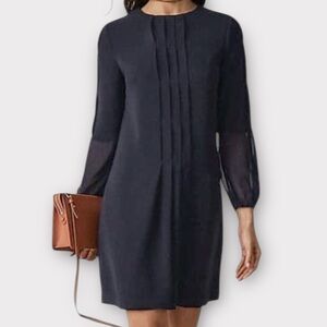 Reiss Women’s Delfina Dress Size 6 Pintuck Pleated Detail Sheer Sleeve Feminine